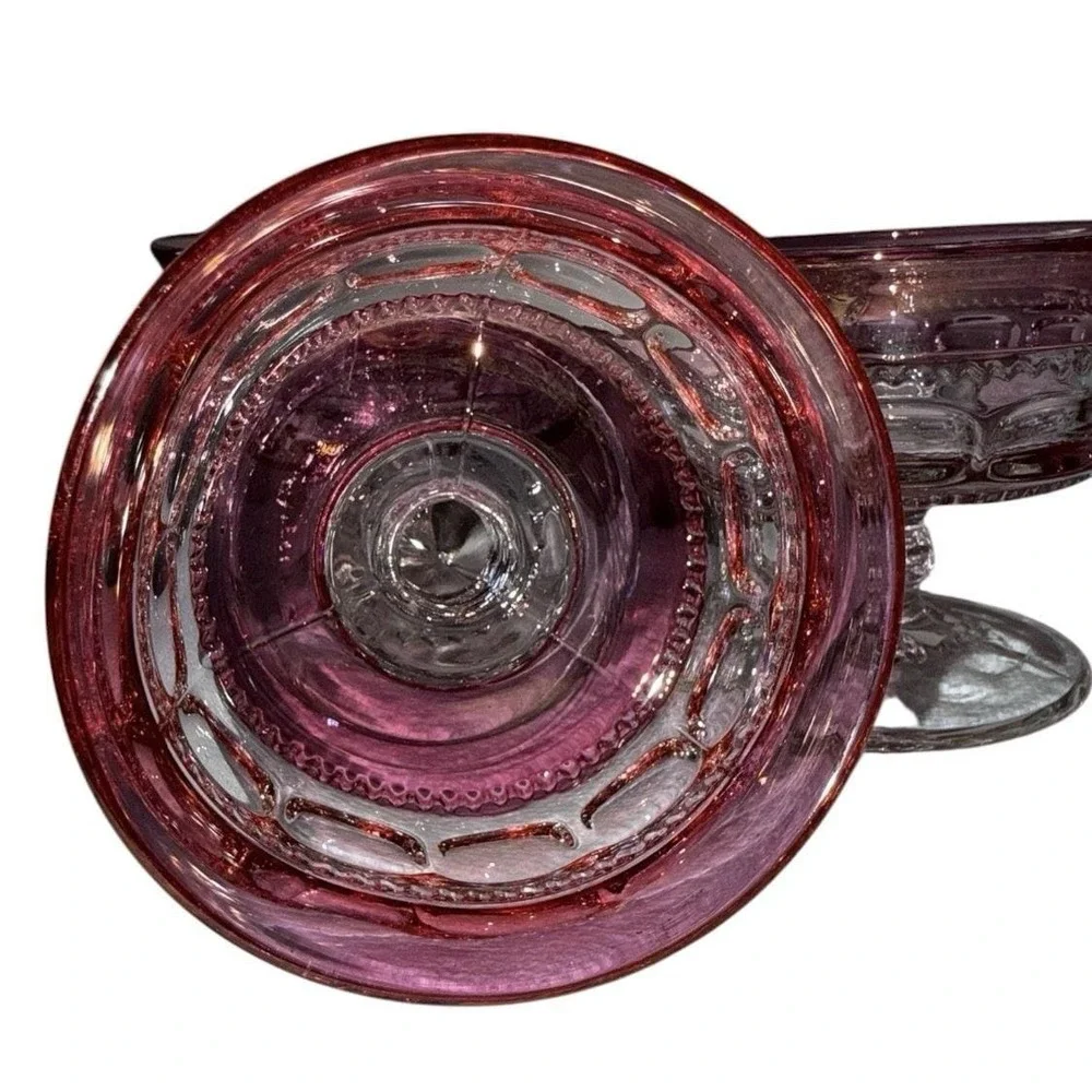 Indiana Glass Thumbprint Cranberry Flash Compotes Early Deep Mold Set of 3